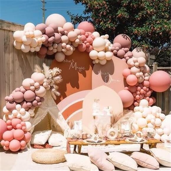 Dusty Rose Pink Balloon Arch Double Stuffed Pink Blush Nude Gold Balloon Garland - Picture 8 of 8